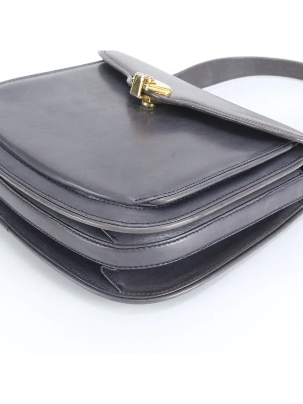 Gucci Vintage Leather Handbag Tote Navy Ebm - Picture 5 of 11